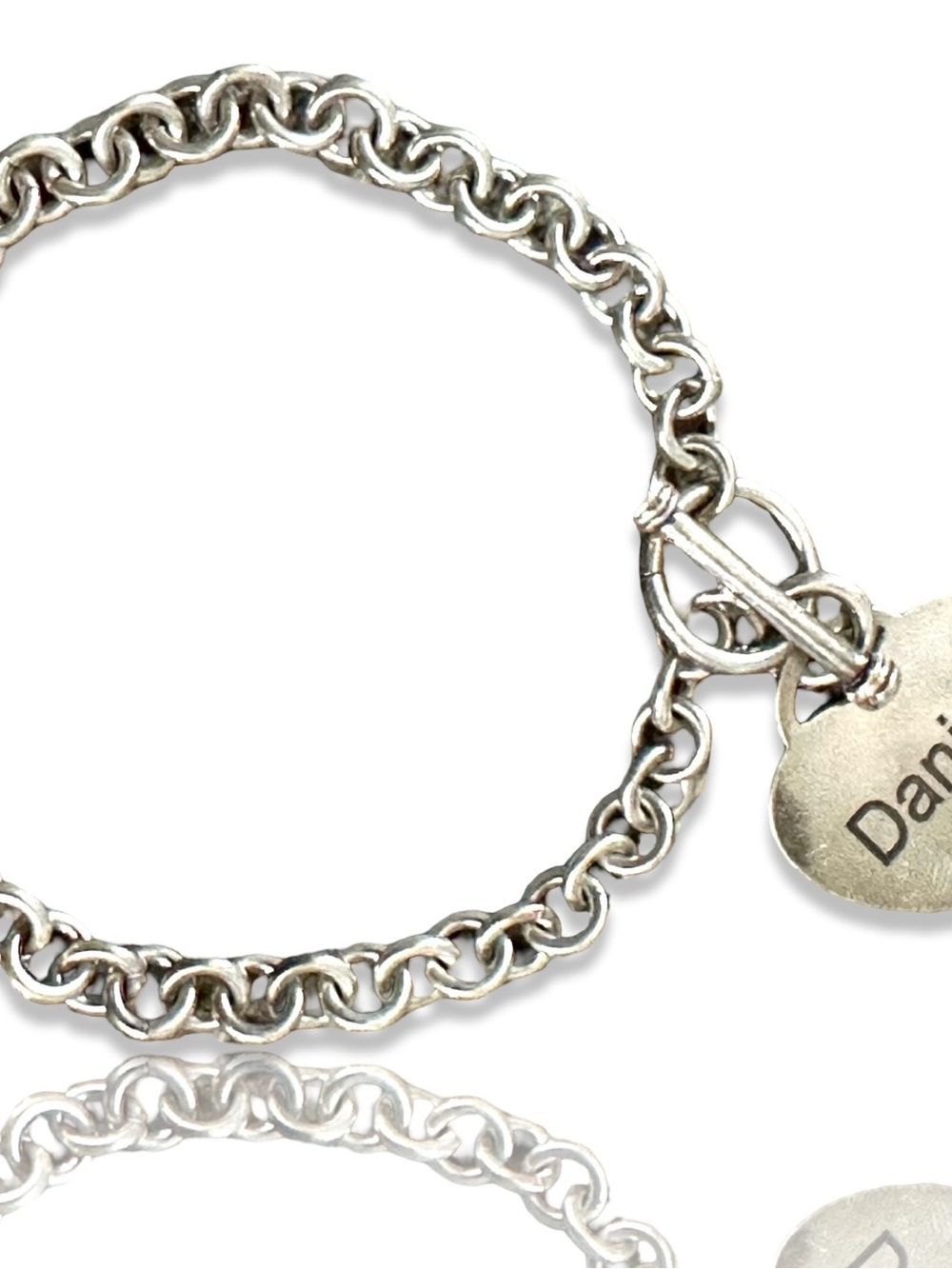Unique Vintage Silver-Tone Toggle Chain Bracelet with Engraved Daniel Charm